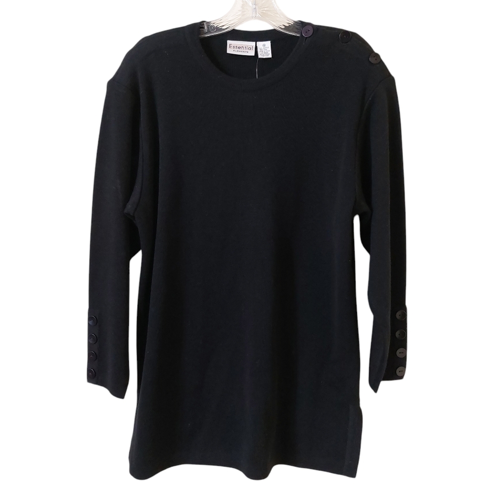 Vintage 90s Essential Elements NWT Button Neck Long Black Wool Knit Sweater